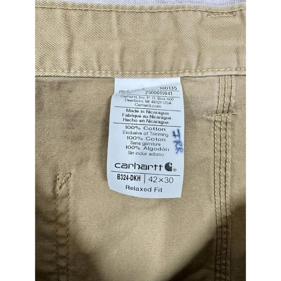 Carhartt Pants Mens 42x30 Fits 40x27 Khaki Brown Relaxed Fit Carpenter B324 DKH - Picture 4 of 9